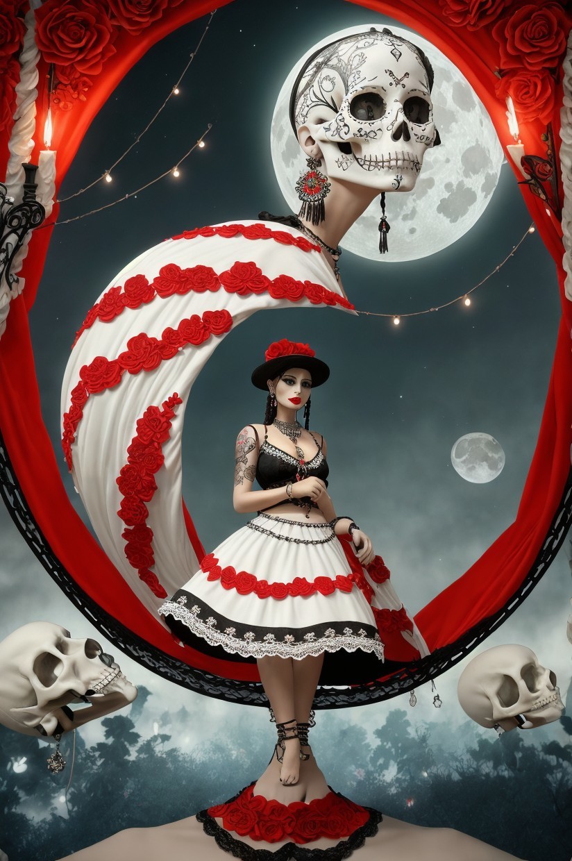 Surreal Female Figure in Moonlit Elegance and Macabre