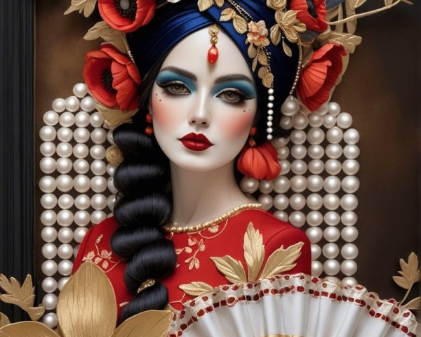 Model with Intricate Hairstyle and Elegant Attire