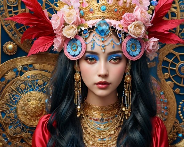 Portrait of a Young Woman in Crown and Regal Attire