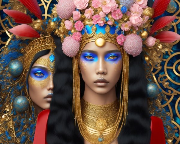 Elaborate Headdresses and Cultural Elements in Art