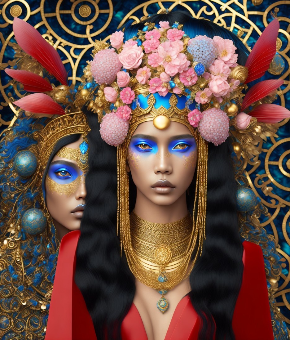 Elaborate Headdresses and Cultural Elements in Art