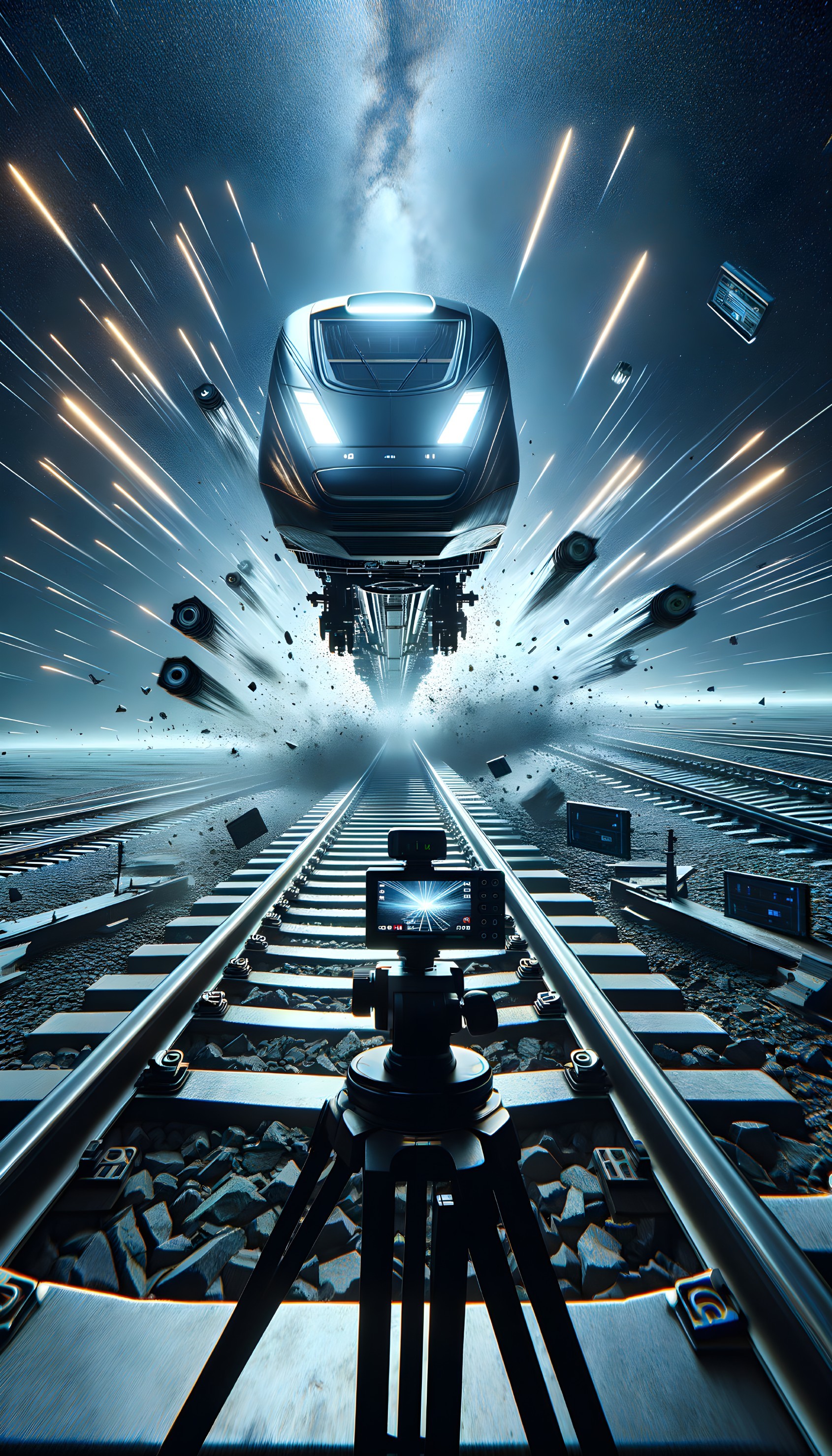 Futuristic Levitation Train Above Tracks with Speed Lines