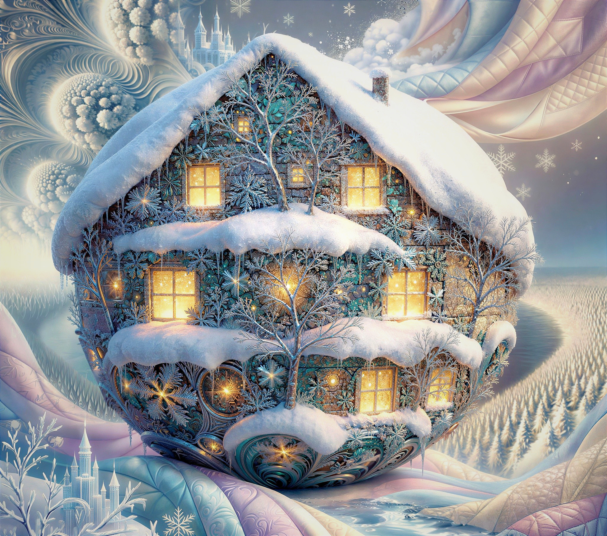 Whimsical Winter Wonderland with Spherical House
