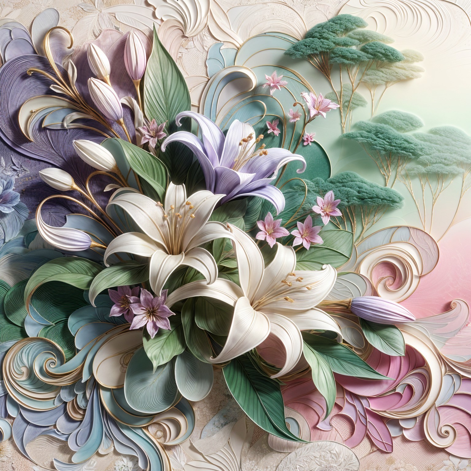 Intricate Floral Arrangement in Pastel Shades
