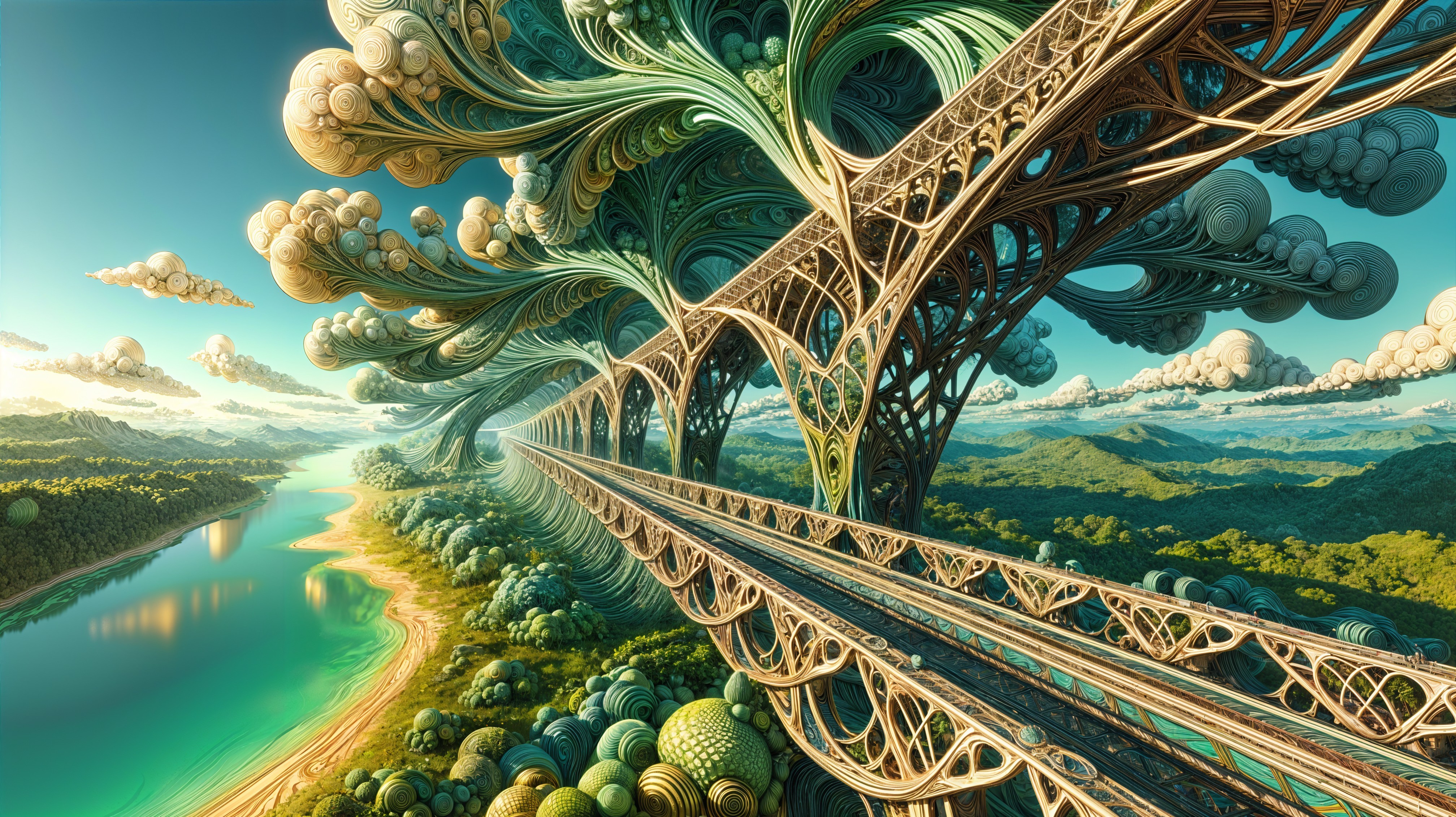 Surreal Landscape with Twisting Tree-Like Structures