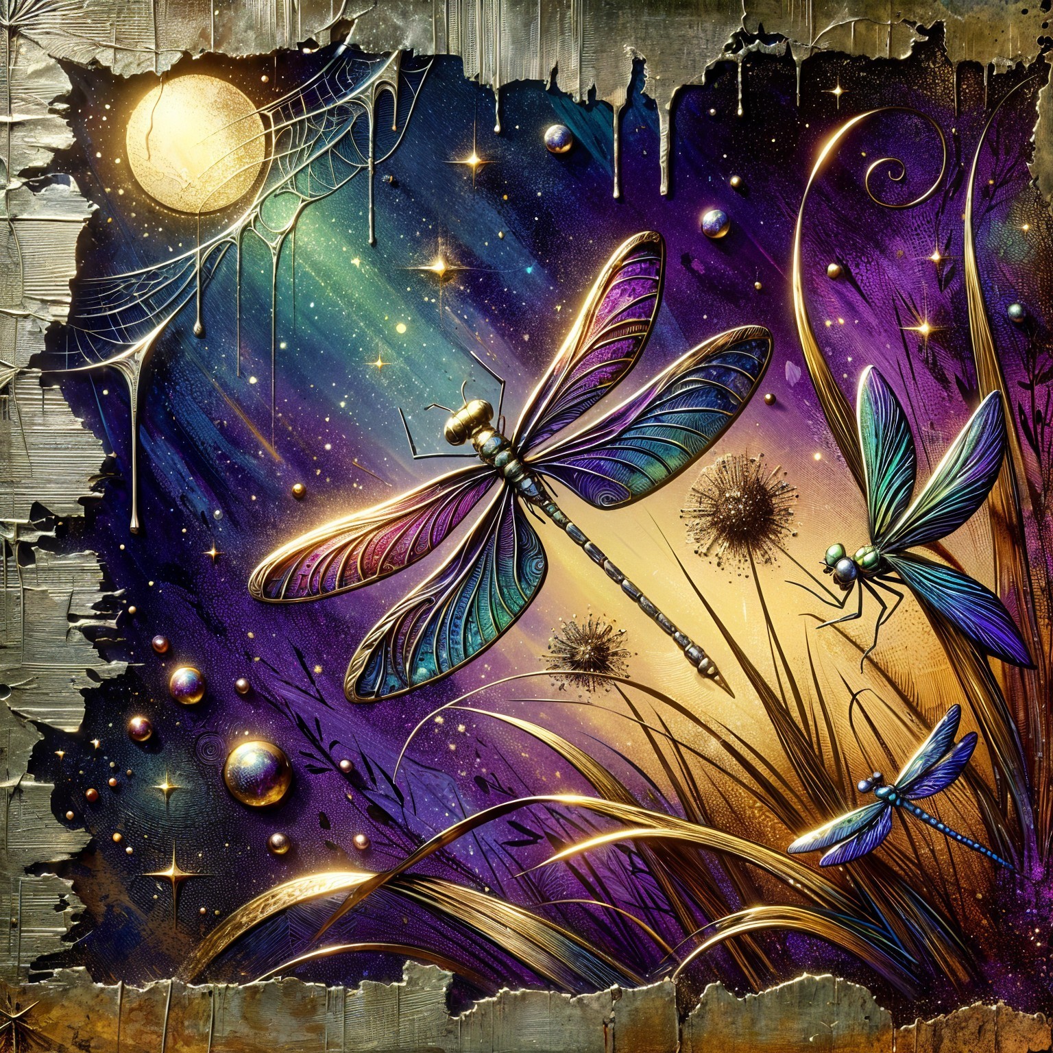 Vibrant Dragonflies in a Dreamlike Landscape