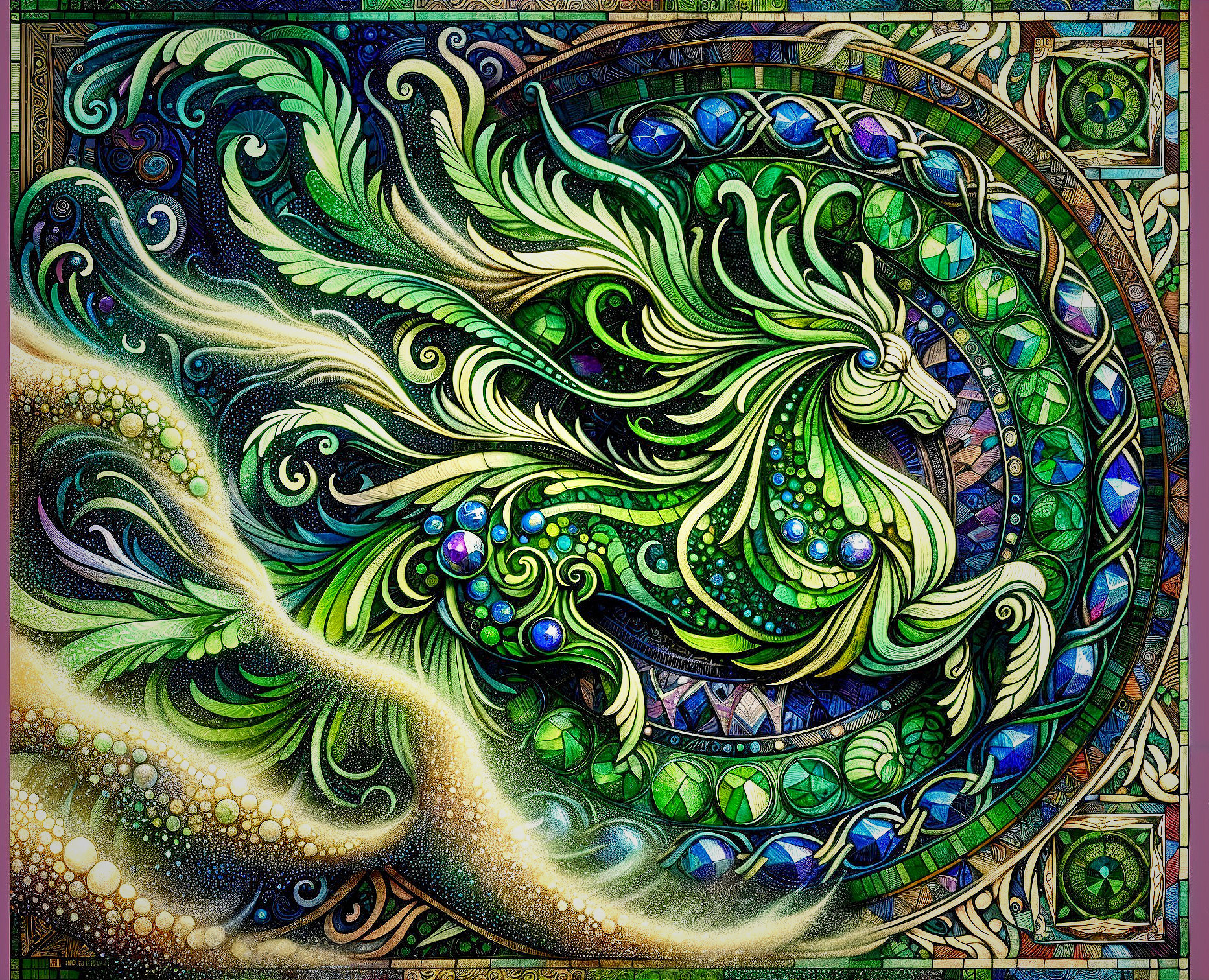 Vibrant Pattern Featuring Majestic Horse and Nature Elements