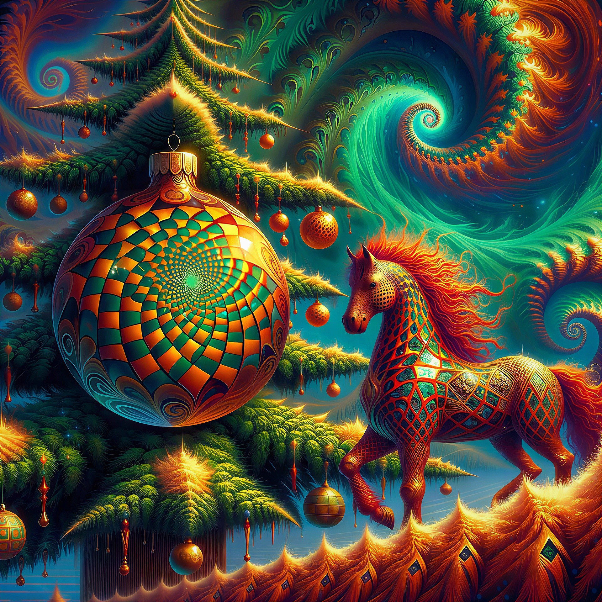 Surreal Abstract Christmas Scene with Fractal Elements