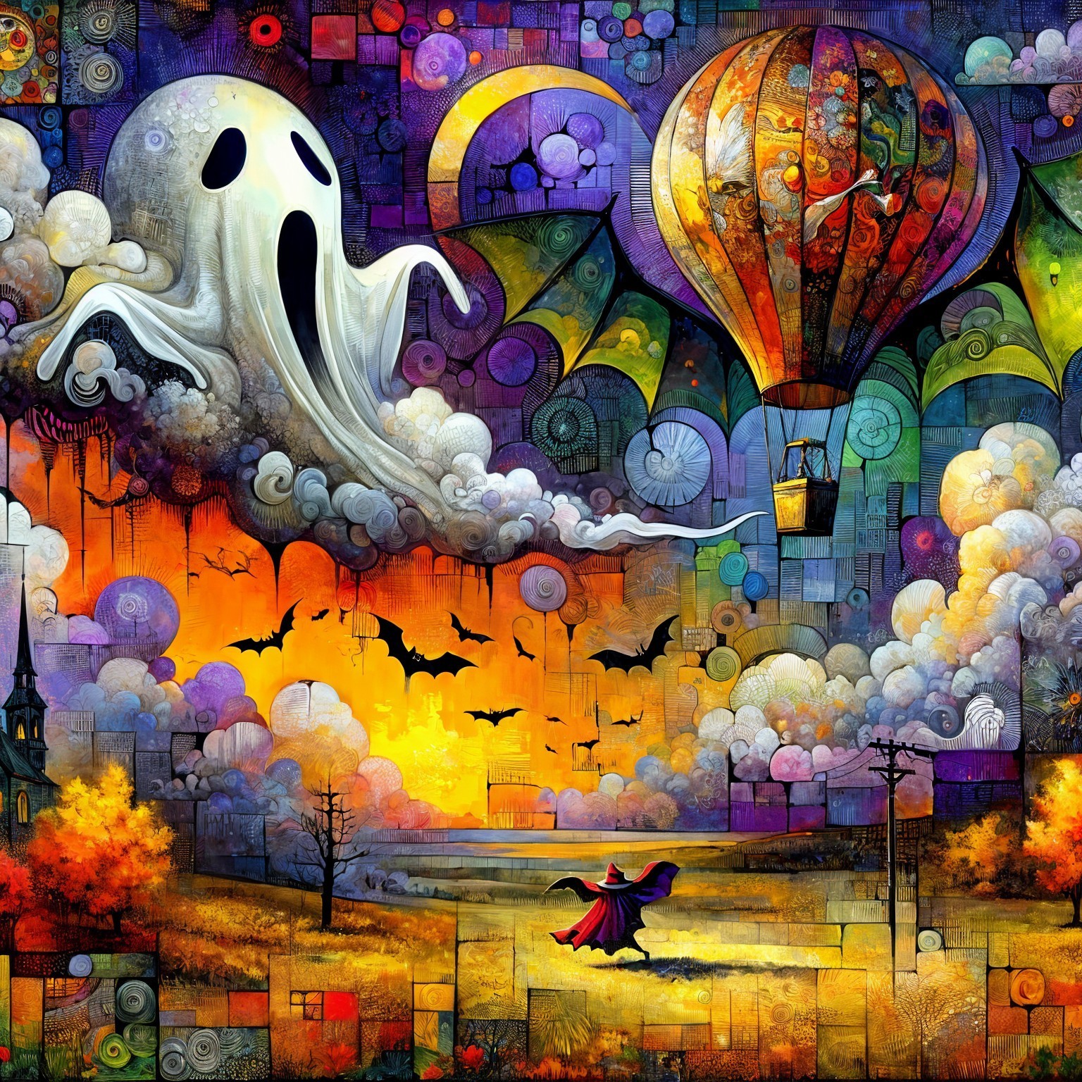 Vibrant Surreal Landscape with Whimsical Elements