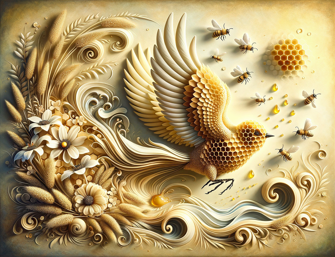 Vibrant Bird with Honeycomb Feathers in Nature Scene