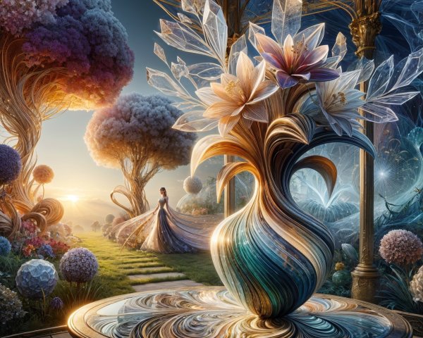 Graceful Figure in Vibrant Garden at Sunrise