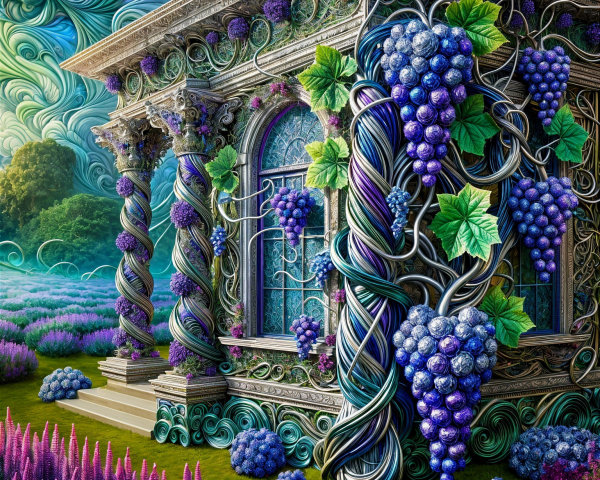 Fantastical Structure with Columns and Grape Vines