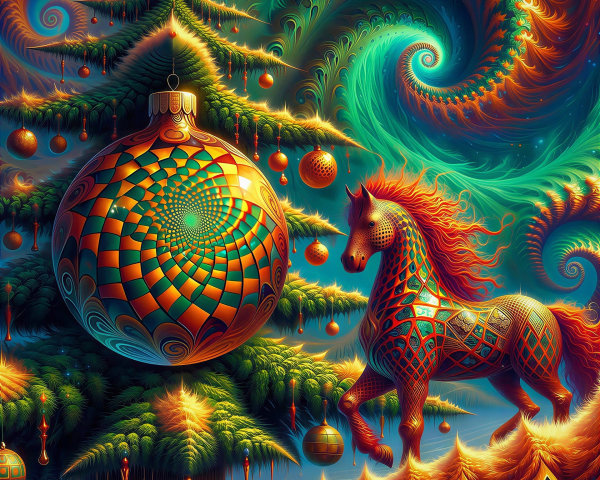 Surreal Abstract Christmas Scene with Fractal Elements