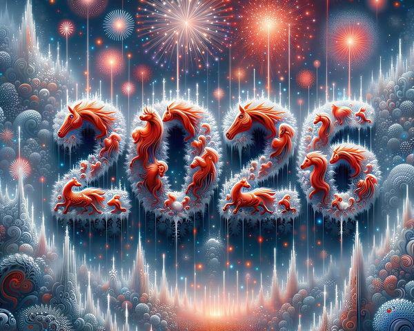Fantasy Art Illustration of "2026" with Horses
