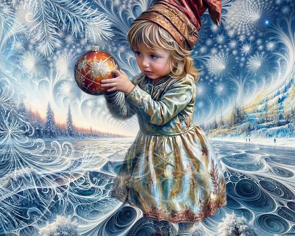 Whimsical Illustration of a Child in Winter Wonderland