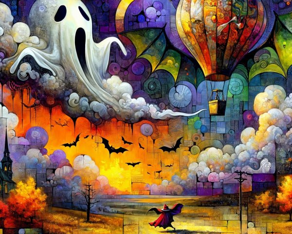 Vibrant Surreal Landscape with Whimsical Elements