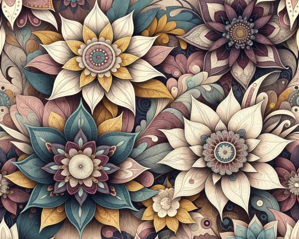 Intricate Floral Tapestry with Vibrant Colors and Patterns