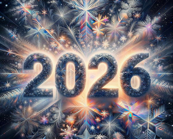 Abstract Digital Design Featuring 2026 with Frost Patterns
