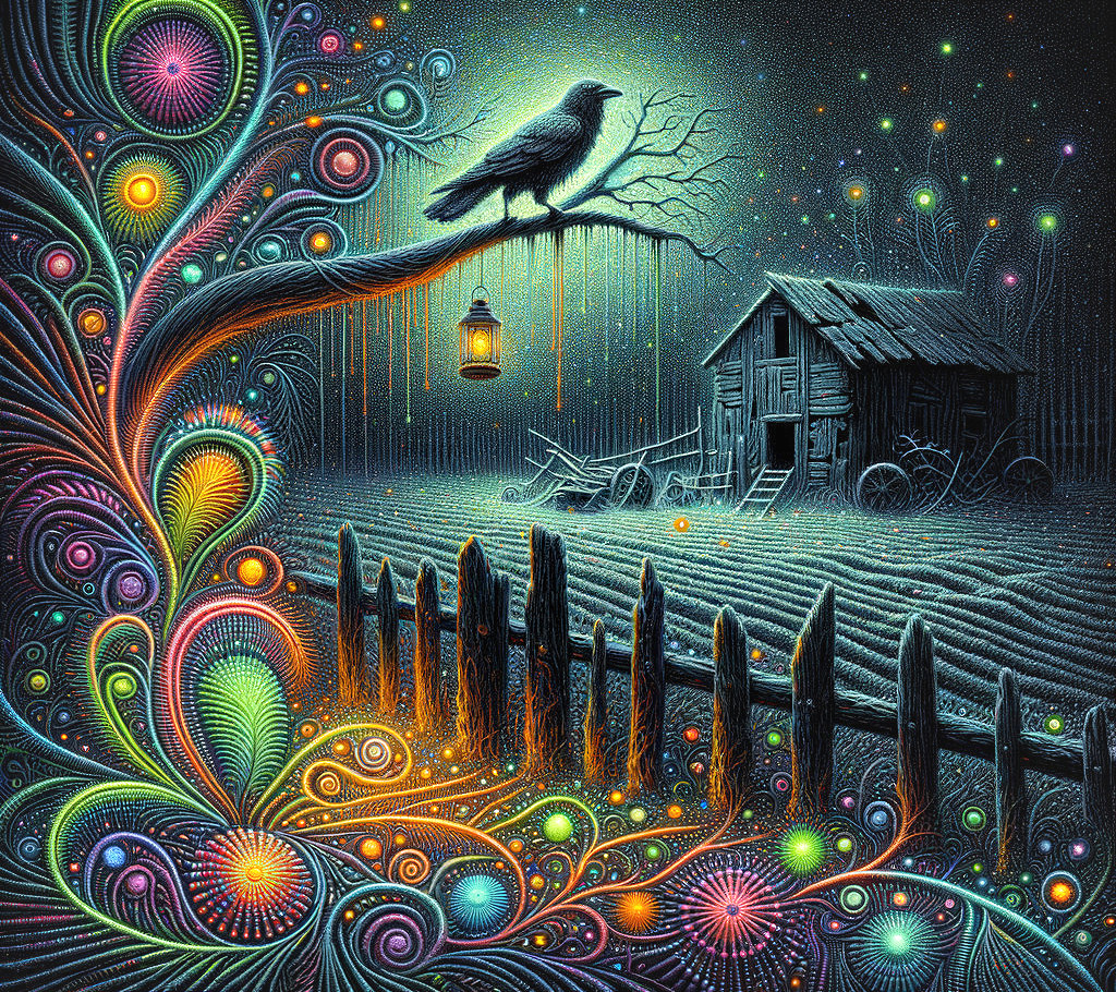 Mystical Landscape with Crow and Enchanted Cabin