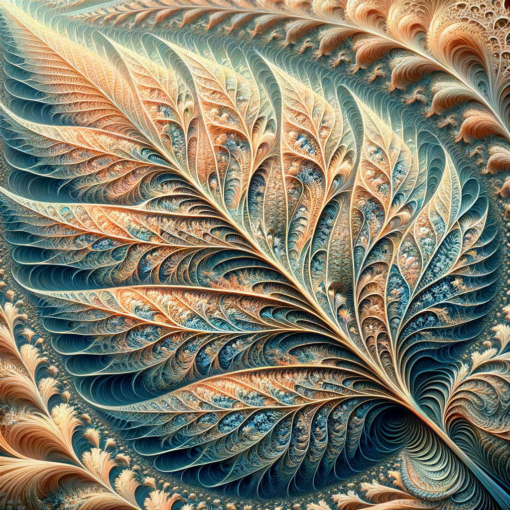 Detailed Fractal Leaf Design in Warm Oranges and Blues