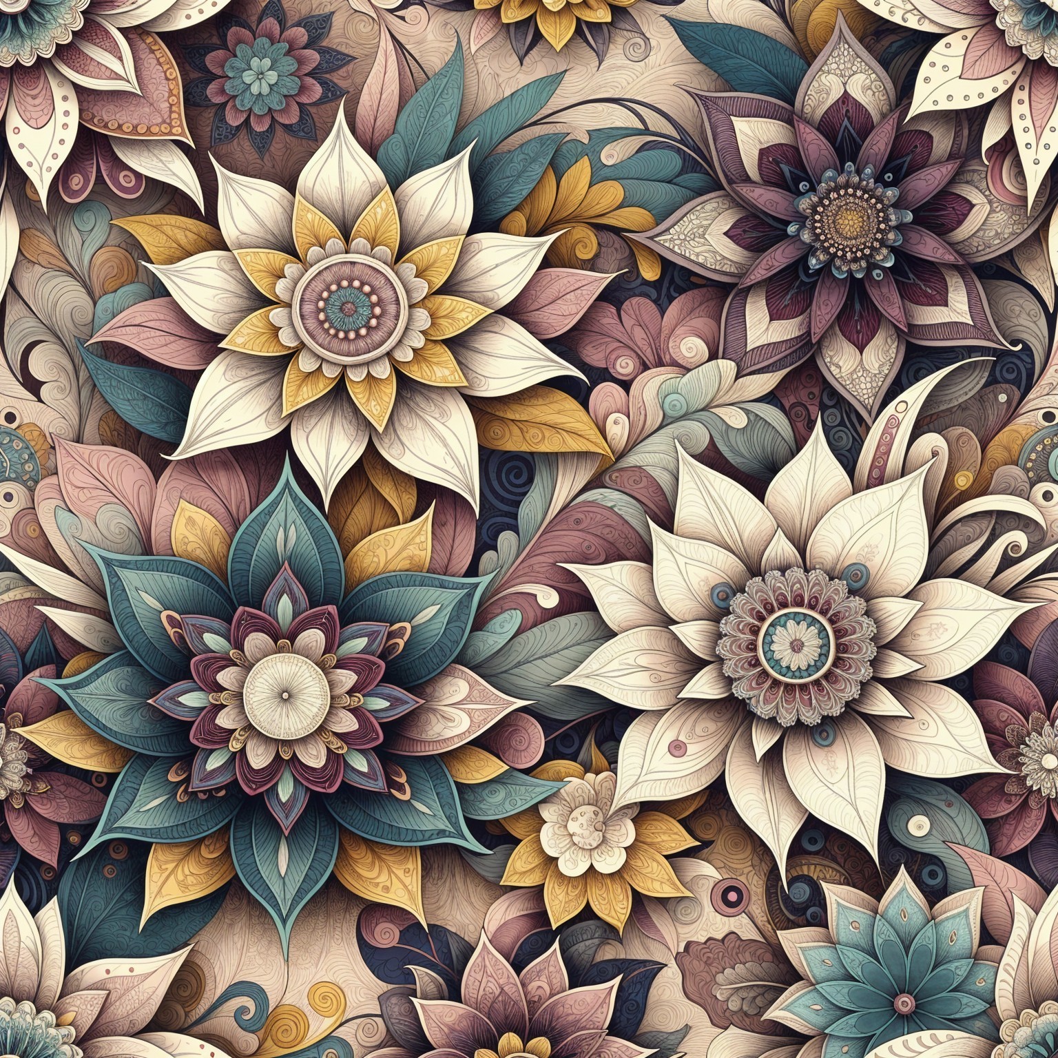 Intricate Floral Tapestry with Vibrant Colors and Patterns