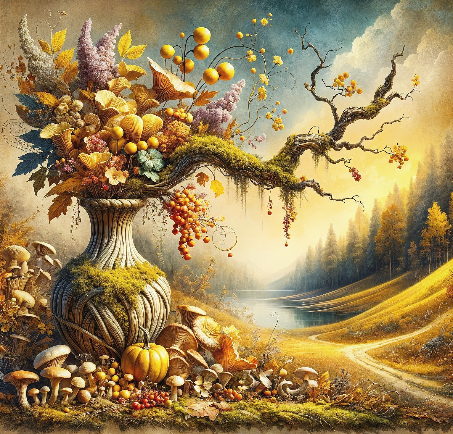 Vibrant Autumn Foliage in a Whimsical Vase Scene