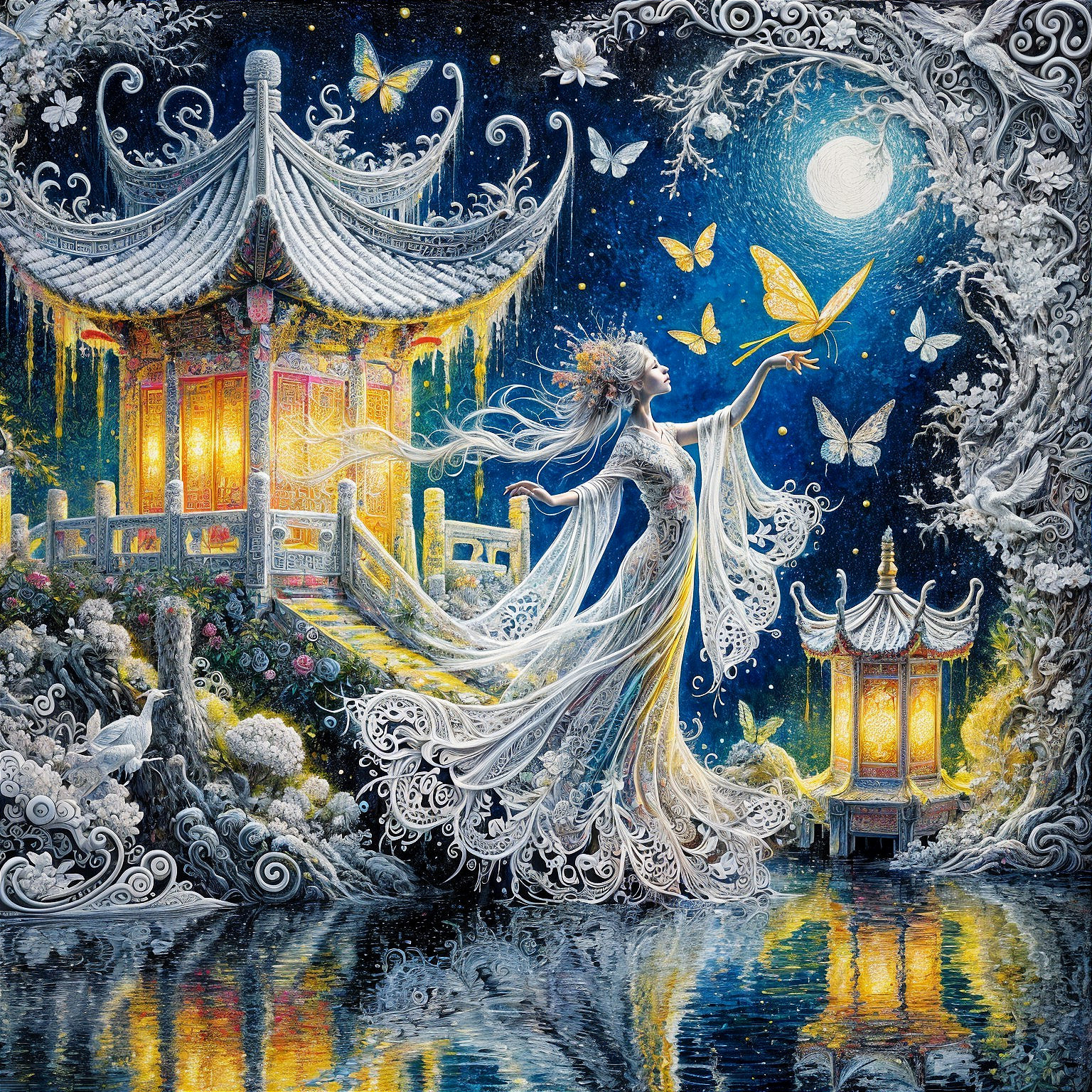 Mystical Scene with Graceful Figure and Butterflies