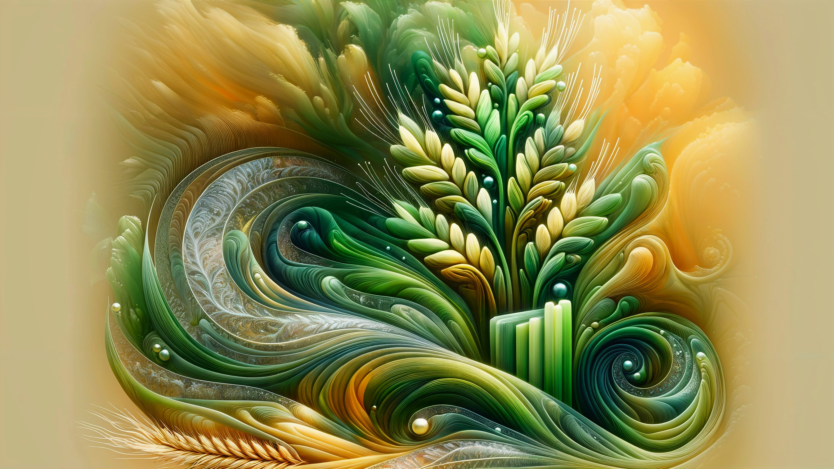 Vibrant Abstract Composition of Greens and Golds
