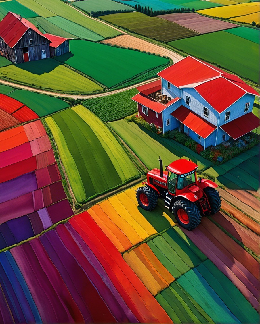 Vibrant Agricultural Landscape with Colorful Fields