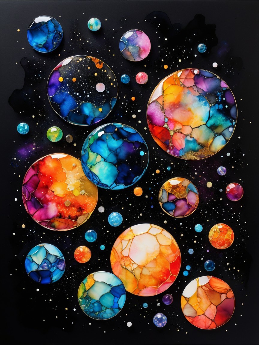 Vibrant Abstract Cosmic Scene with Colorful Planets