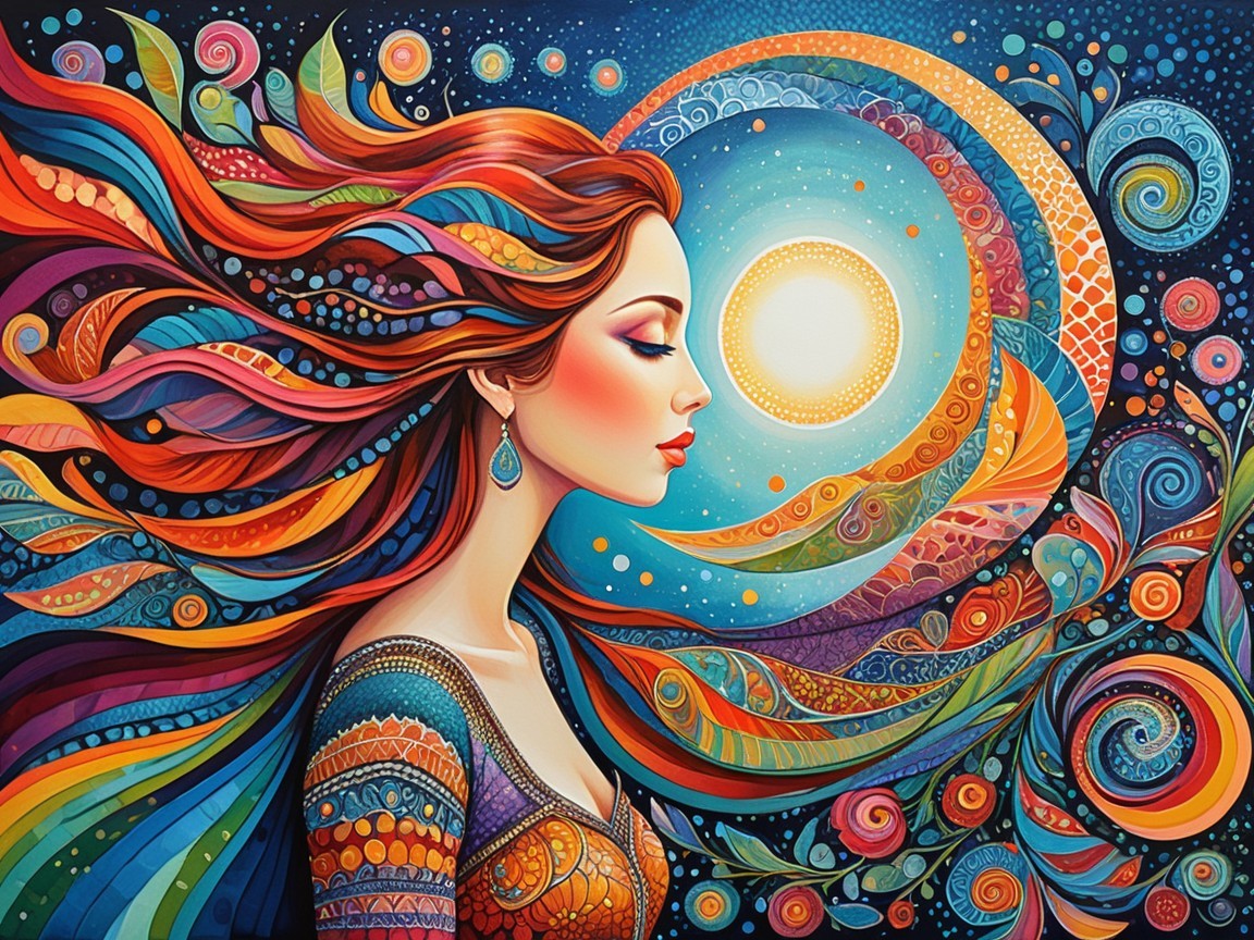 Vibrant Illustration of Woman Surrounded by Nature