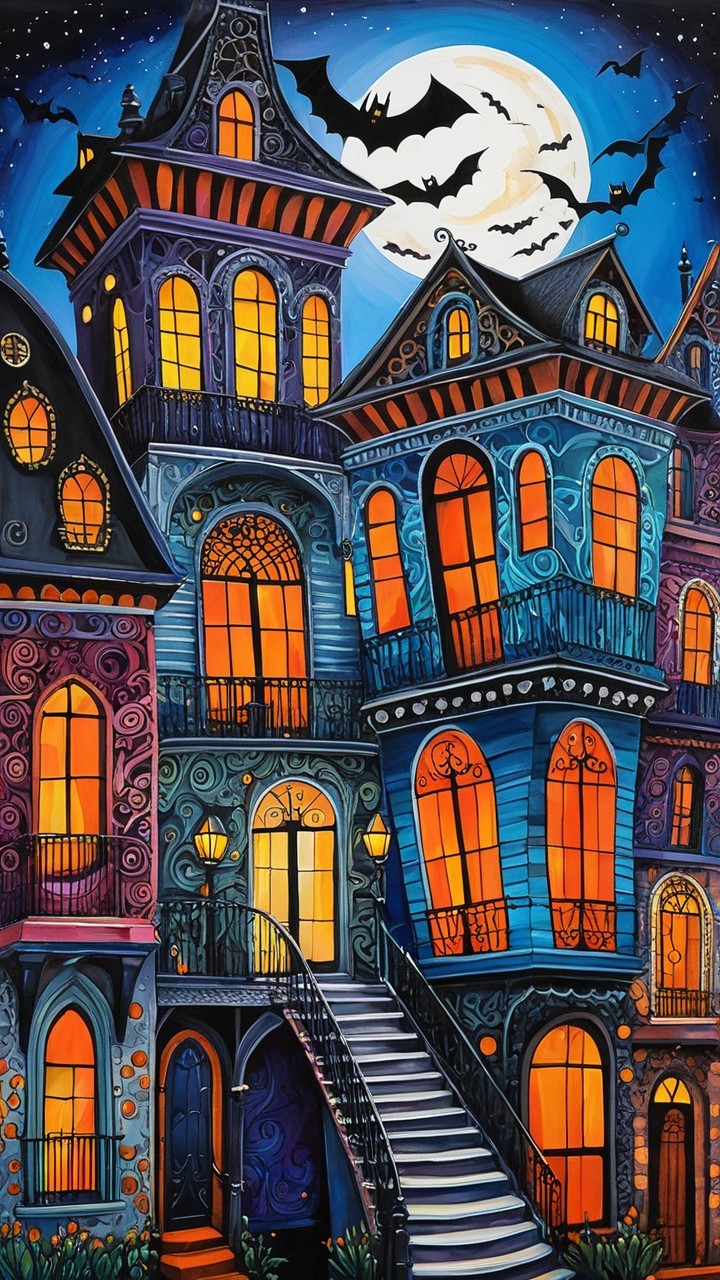 Whimsical Haunted House with Victorian Architecture