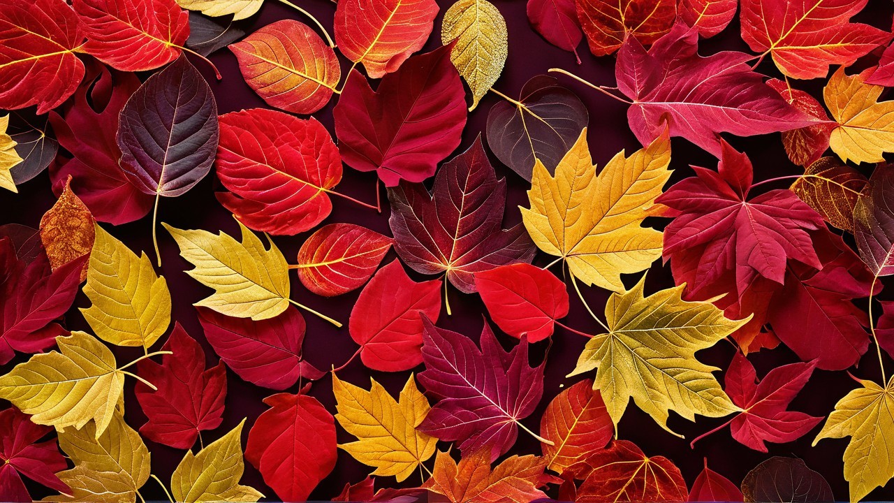 Vibrant Autumn Leaves in Various Colors and Textures