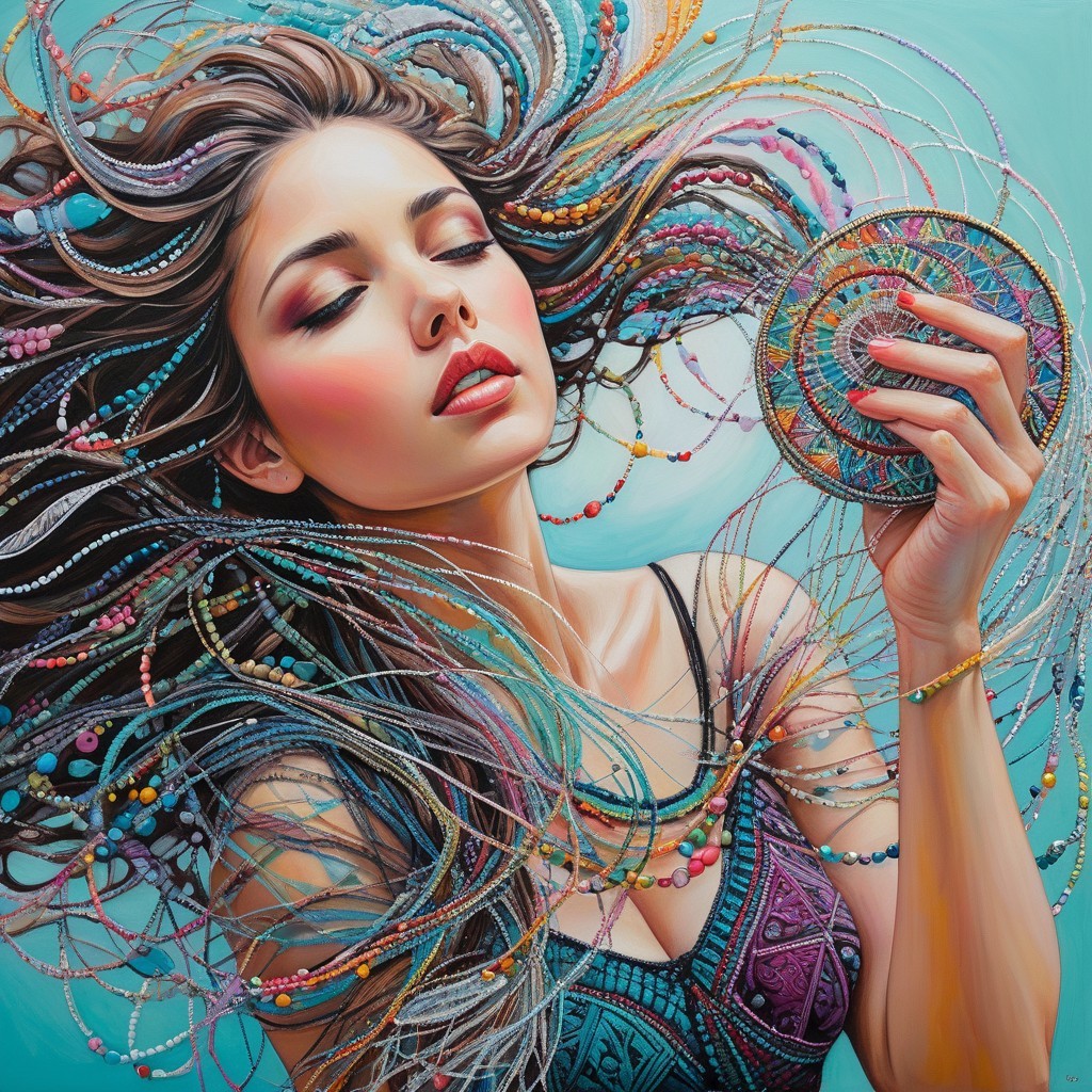 Portrait of a Woman with Colorful Hair and Serenity