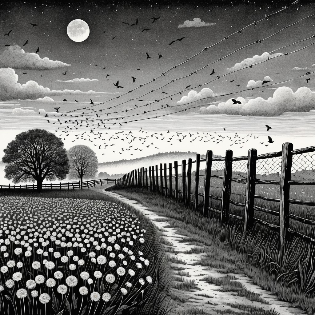 Serene Black-and-White Landscape with Moonlit Path