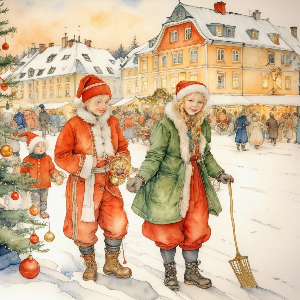 Children in Winter Clothing at Christmas Market
