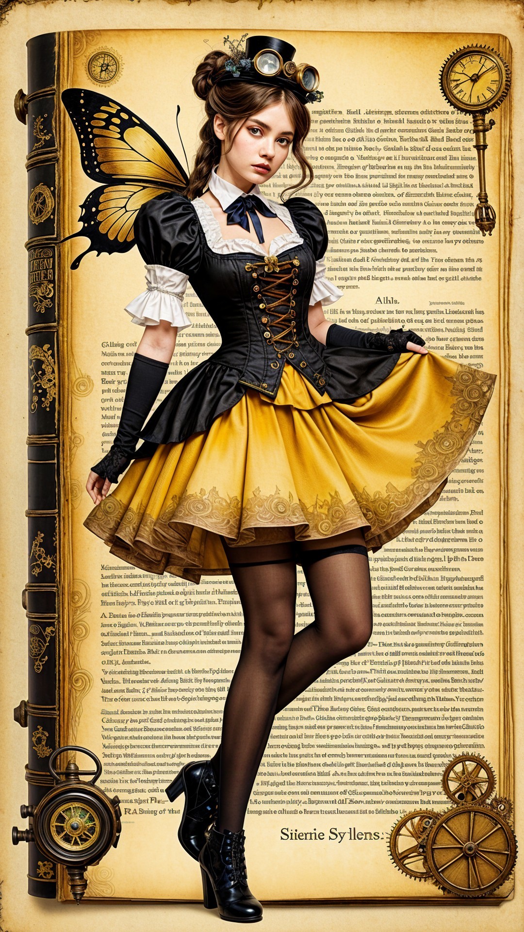 Steampunk-Inspired Young Woman in Elegant Outfit