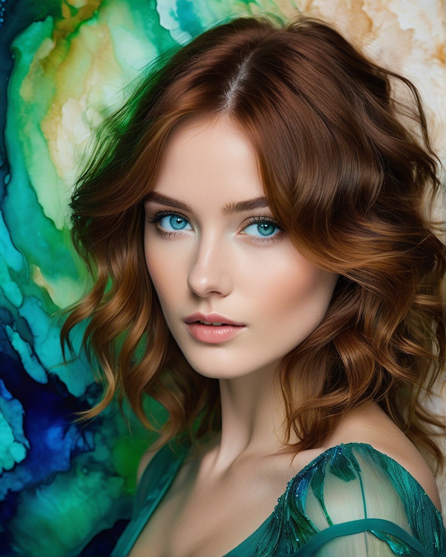 Portrait of a Young Woman with Auburn Hair and Blue Eyes