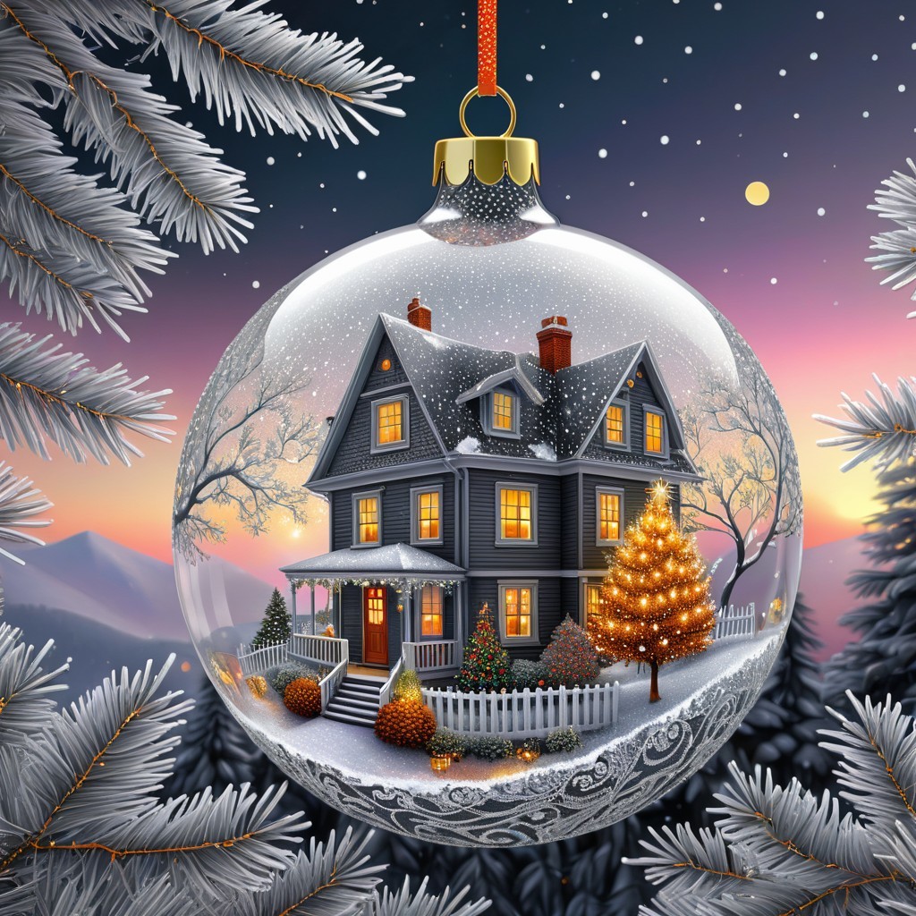 Winter-Themed Christmas Ornament with Glowing House