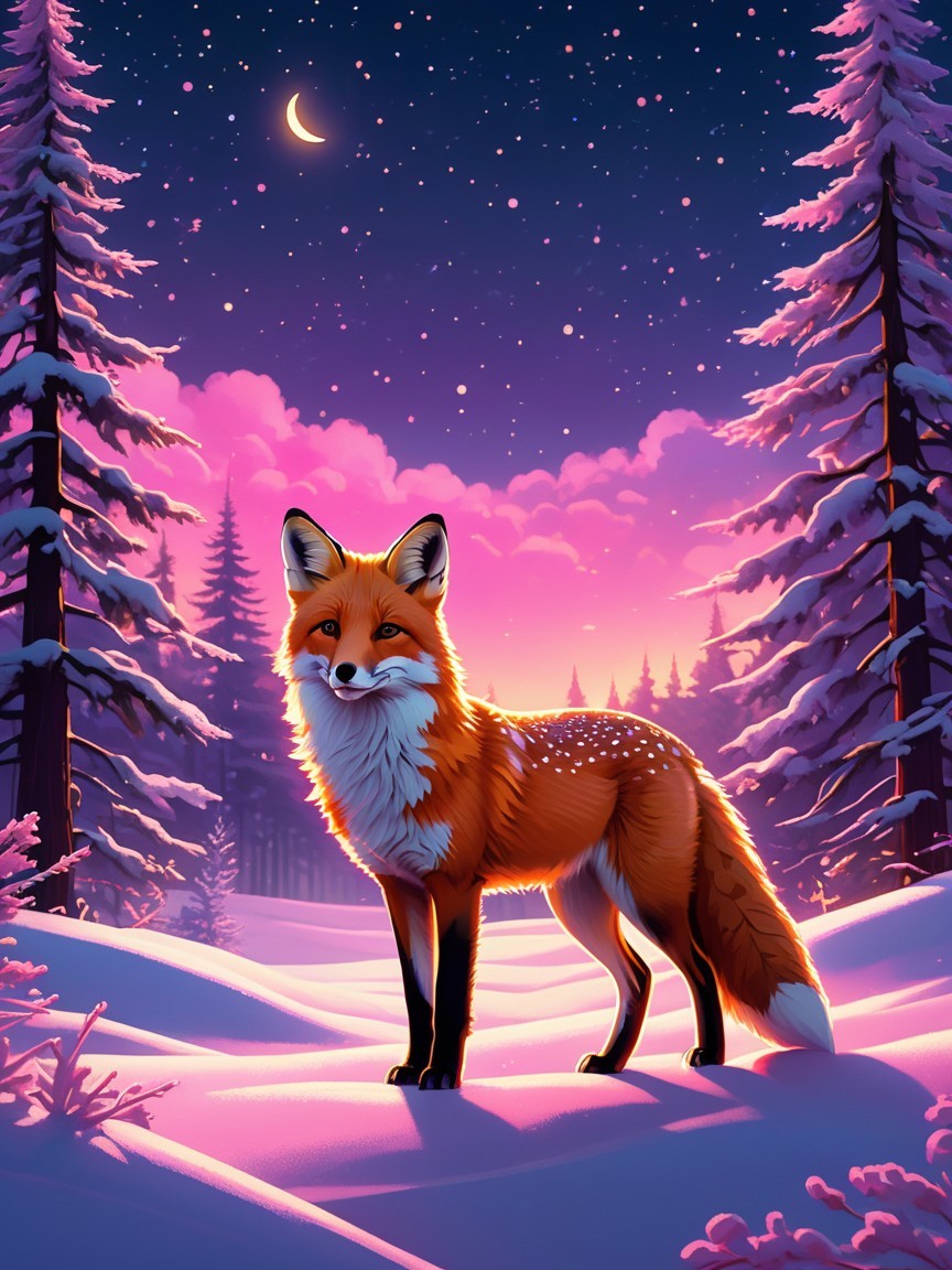 Majestic fox in a snowy twilight landscape