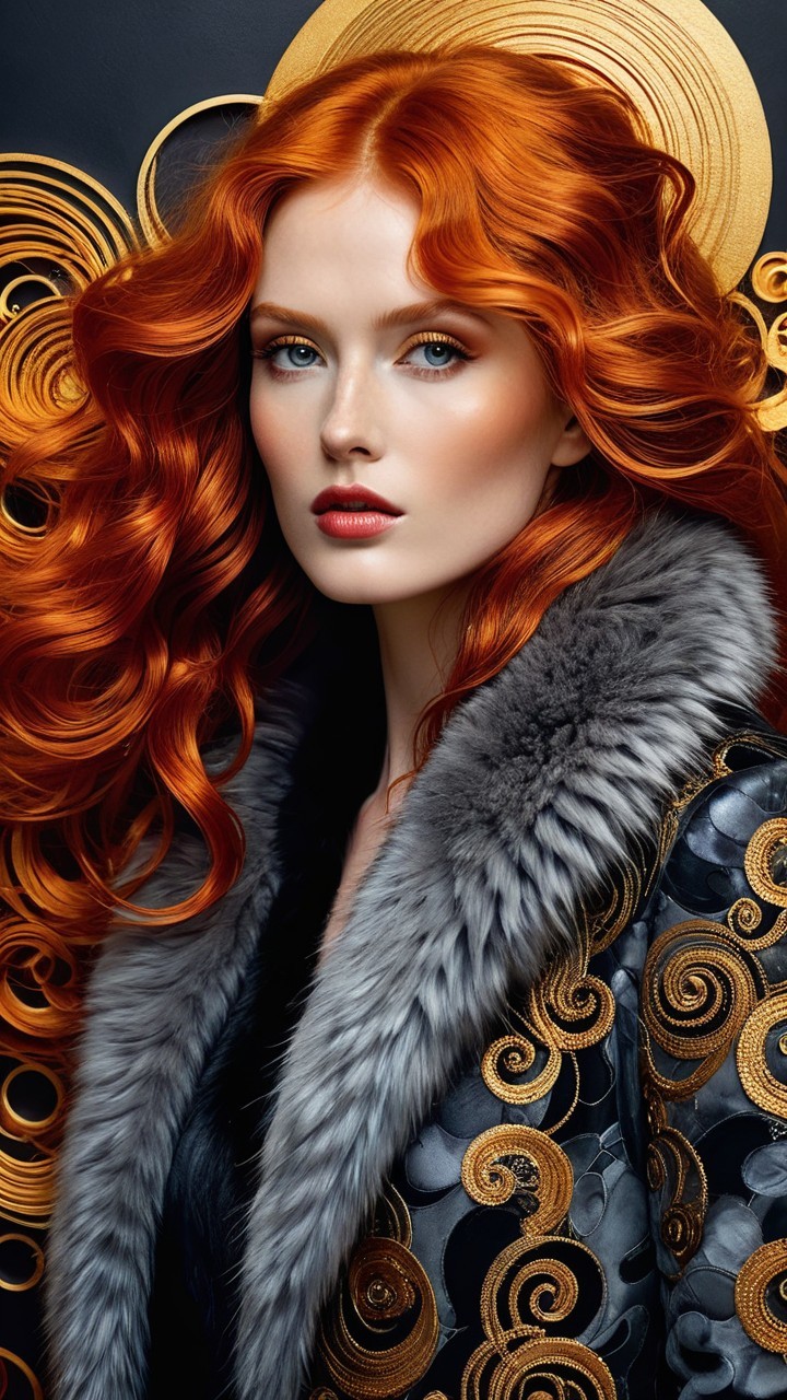 Portrait of a Woman with Red Hair and Elegant Coat