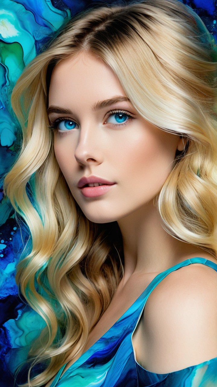 Portrait of a Young Woman with Blonde Hair and Blue Eyes