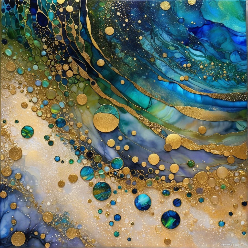 Abstract Composition with Swirling Blues and Greens