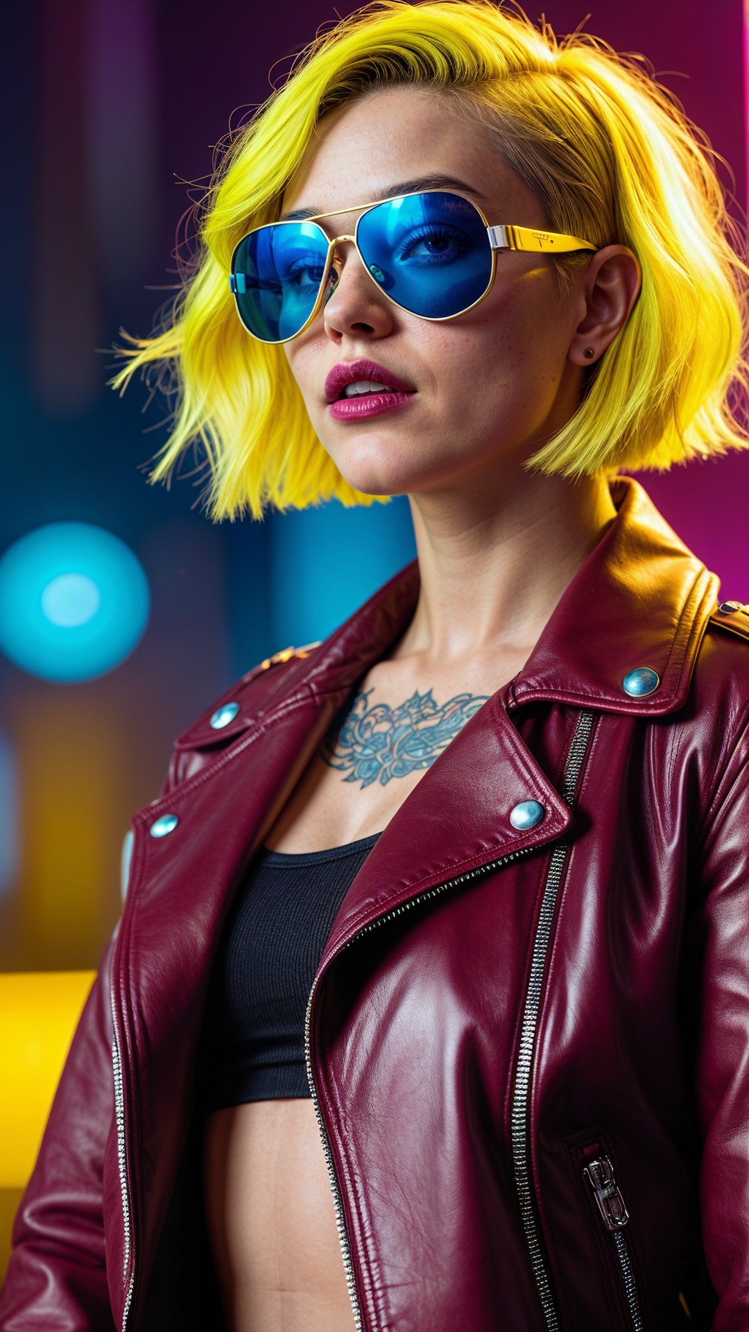 Vibrant Yellow Bob Haircut with Stylish Accessories