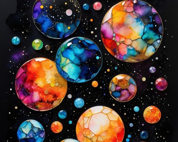 Vibrant Abstract Cosmic Scene with Colorful Planets