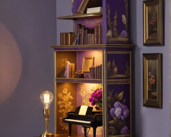 Elegant Purple Wall Shelf Unit with Floral Designs