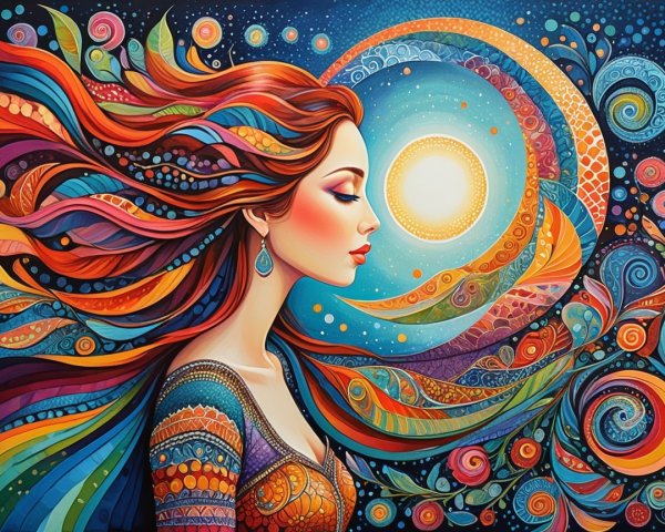Vibrant Illustration of Woman Surrounded by Nature