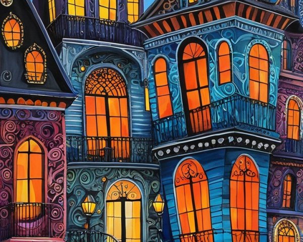 Whimsical Haunted House with Victorian Architecture