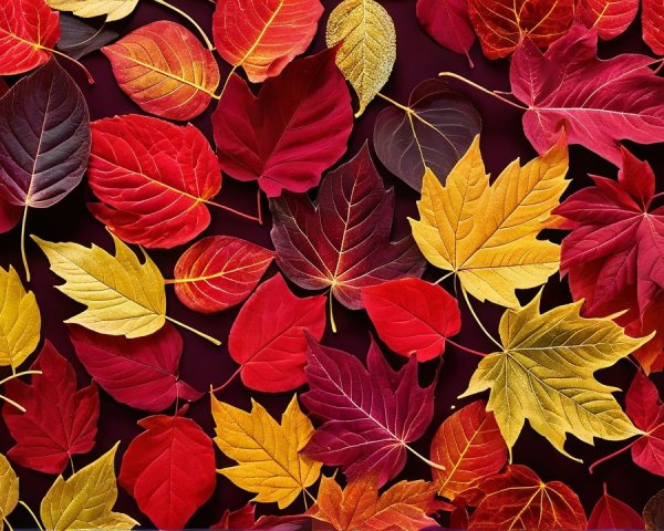 Vibrant Autumn Leaves in Various Colors and Textures