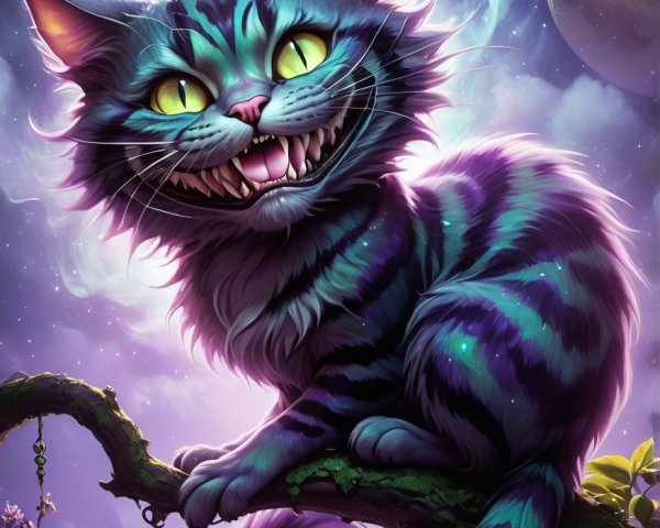 Whimsical Cat with Vibrant Fur in Starry Background